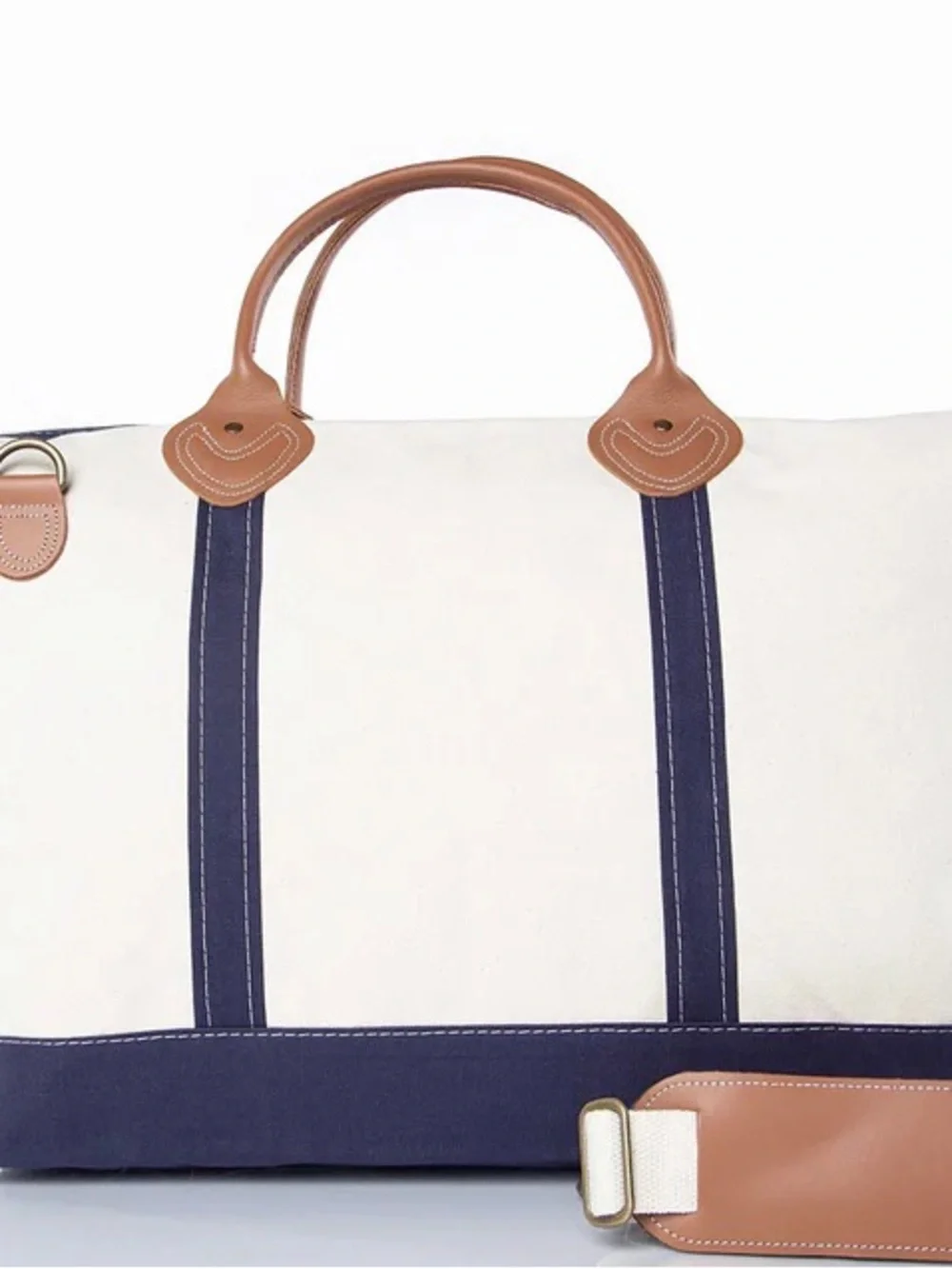 Signature Canvas Weekender Duffel - Cream and Navy